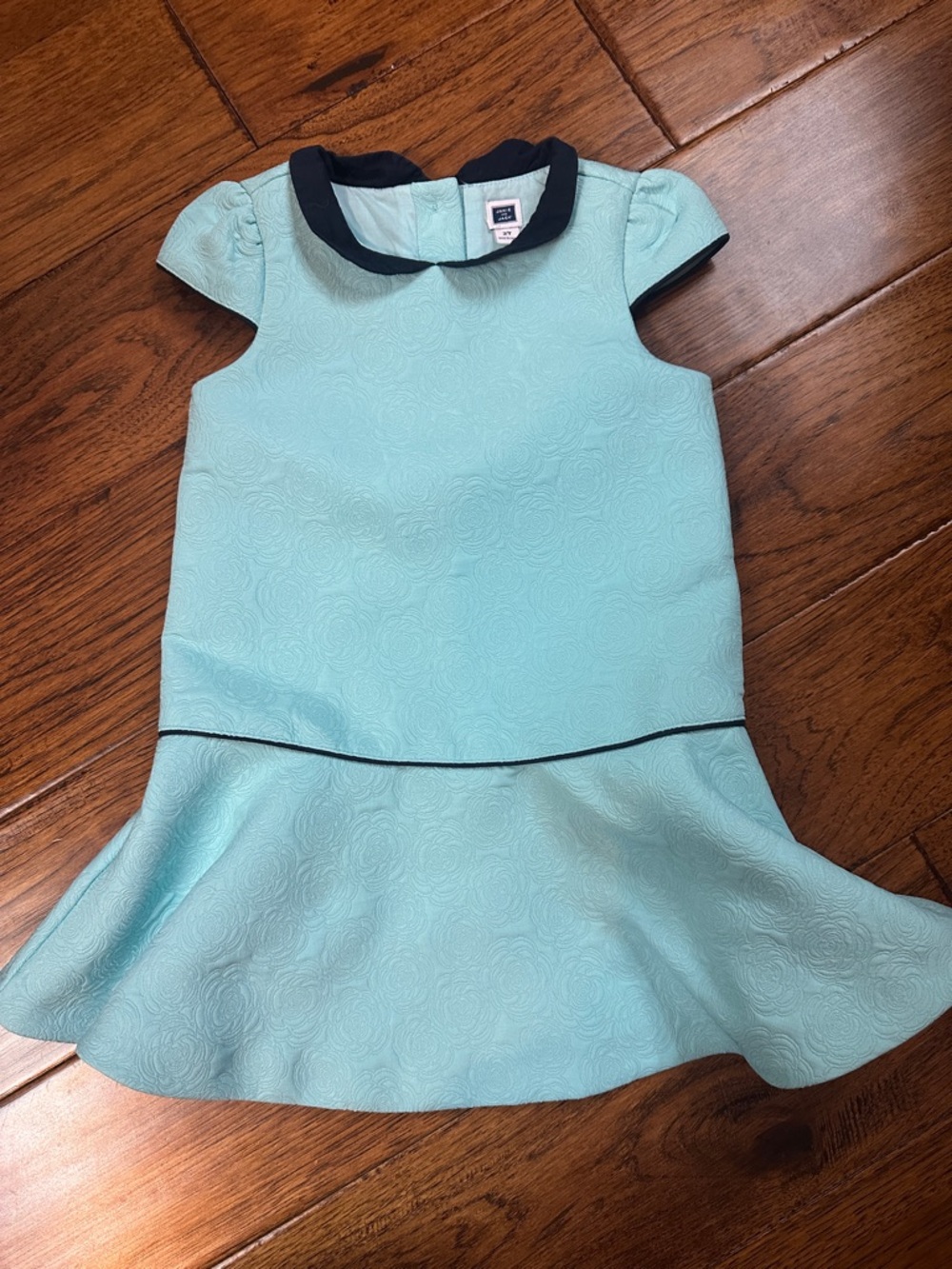 Janie and Jack Aqua Fit-and-Flare Dress with Navy Trim